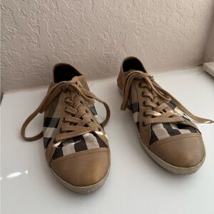 Burberry Beige and Black Plaid Loafers